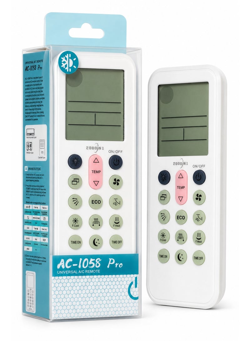 ريموت مكيف عالمي AC-1058 Pro، جهاز تحكم للمكيفات 2000 في 1 مع شاشة LCD كبيرة، ريموت تكييف للتبريد والتدفئة والمروحة والمؤقت ووضع ECO - Image 2