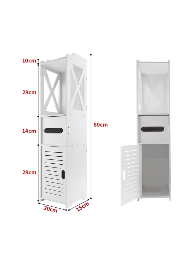 HOME TASTE 𝑯𝑶𝑴𝑬 𝑻𝑨𝑺𝑻𝑬 Bathroom Floor Cabinet 4-Tier Waterproof Storage Organizer with Toilet Paper Holder, Slim Corner Storage Cabinet for Narrow Spaces, Wood Plastic Board, White - Image 2