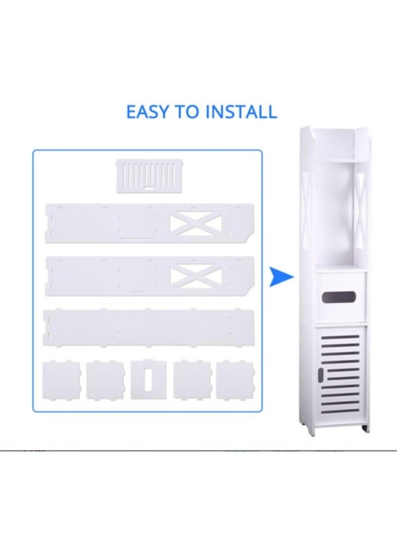 HOME TASTE 𝑯𝑶𝑴𝑬 𝑻𝑨𝑺𝑻𝑬 Bathroom Floor Cabinet 4-Tier Waterproof Storage Organizer with Toilet Paper Holder, Slim Corner Storage Cabinet for Narrow Spaces, Wood Plastic Board, White - Image 4