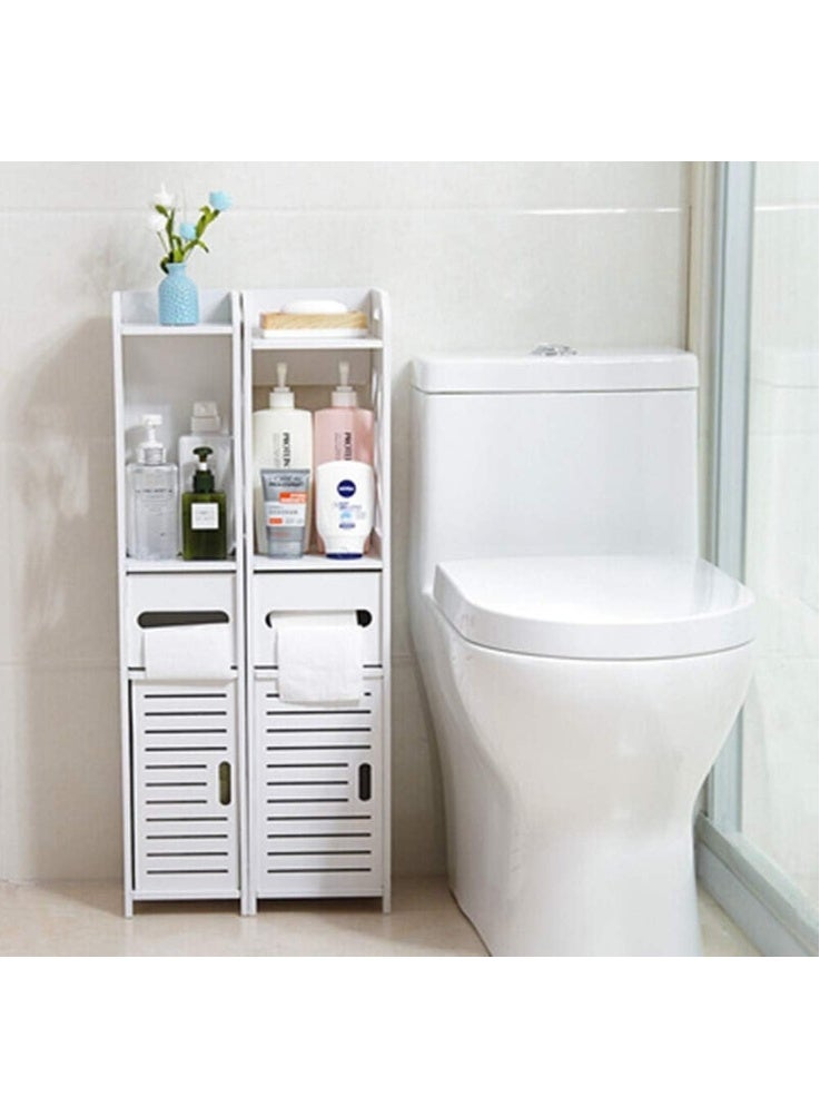 HOME TASTE 𝑯𝑶𝑴𝑬 𝑻𝑨𝑺𝑻𝑬 Bathroom Floor Cabinet 4-Tier Waterproof Storage Organizer with Toilet Paper Holder, Slim Corner Storage Cabinet for Narrow Spaces, Wood Plastic Board, White - Image 5