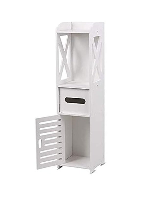 HOME TASTE 𝑯𝑶𝑴𝑬 𝑻𝑨𝑺𝑻𝑬 Bathroom Floor Cabinet 4-Tier Waterproof Storage Organizer with Toilet Paper Holder, Slim Corner Storage Cabinet for Narrow Spaces, Wood Plastic Board, White - Image 1