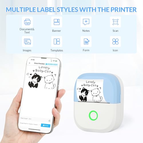 mafiti Mini Sticker Printer Portable Thermal Inkless Wireless Bluetooth Phone Printer with AI Drawing,for Study Notes Pictures Photos Scrapbook Journal Sticky Label - Image 3