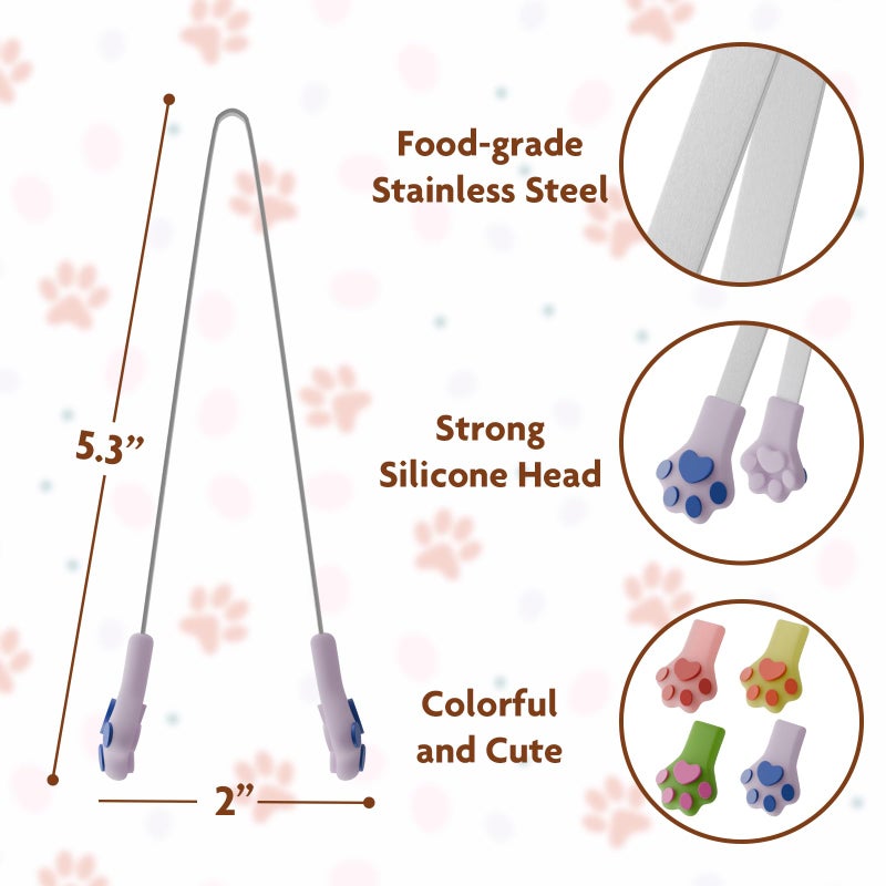 LEIFENY 8PCS Silicone Mini Tongs, 5.3 Inches Cat Paw Shape Small Food Tongs for Kids, Ideal for Serving Snack, Sugar Cube, Ice Cube, Candy, Cookie, Fruits (4 Color) - Image 2