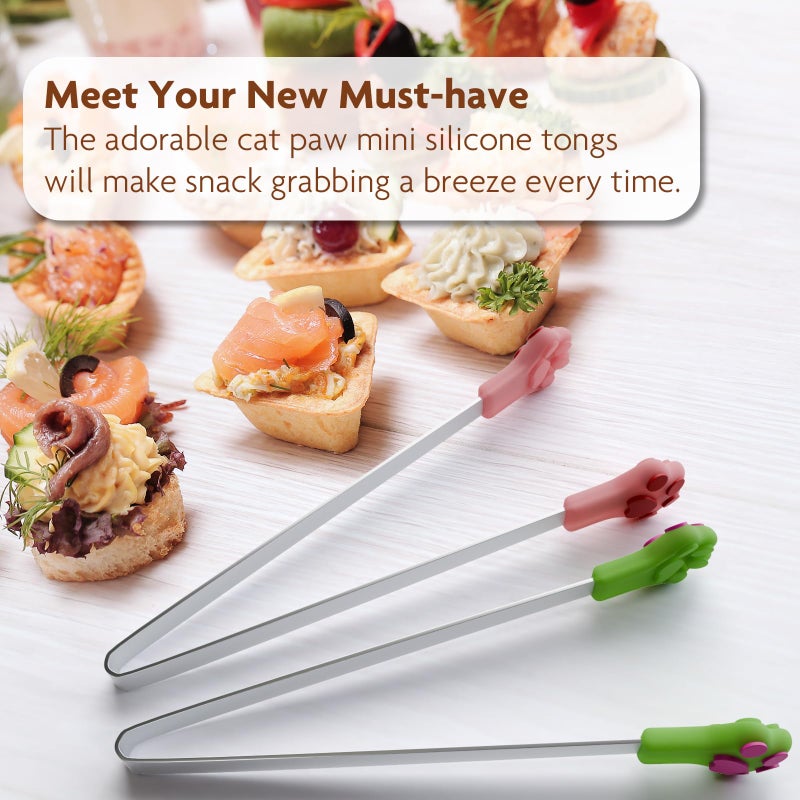 LEIFENY 8PCS Silicone Mini Tongs, 5.3 Inches Cat Paw Shape Small Food Tongs for Kids, Ideal for Serving Snack, Sugar Cube, Ice Cube, Candy, Cookie, Fruits (4 Color) - Image 3