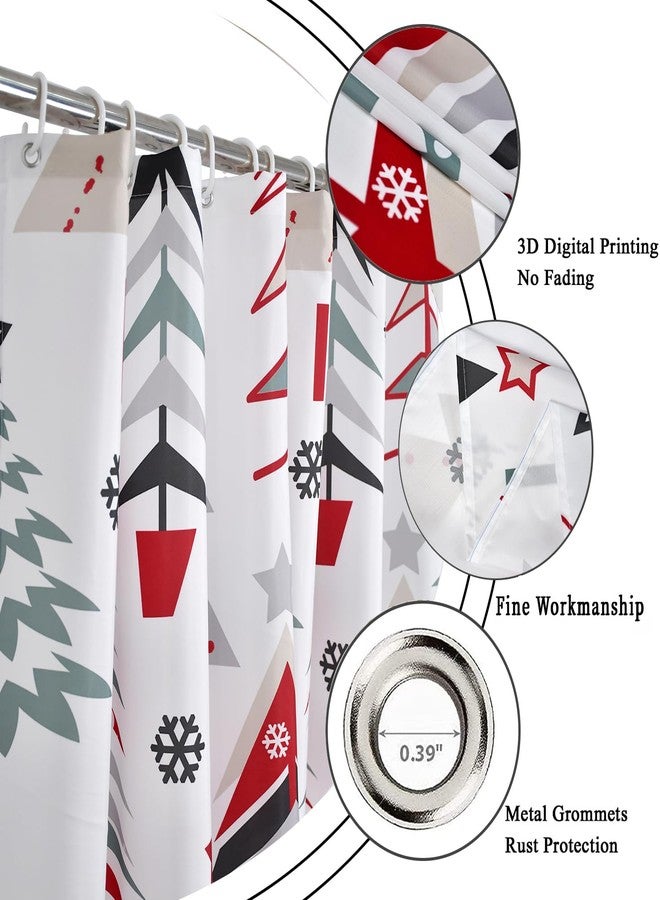 GCIREC Merry Christmas Shower Curtain, Christmas Tree Red Stars Snow Snowflake New Year Winter Bathroom Curtain Waterproof Fabric Washable 12 Hooks - Image 5