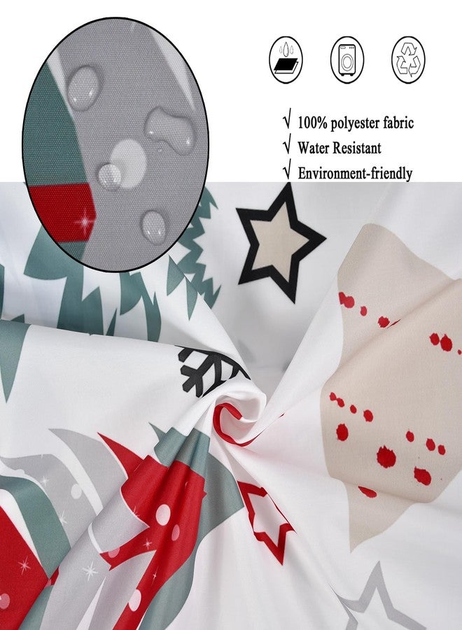 GCIREC Merry Christmas Shower Curtain, Christmas Tree Red Stars Snow Snowflake New Year Winter Bathroom Curtain Waterproof Fabric Washable 12 Hooks - Image 4