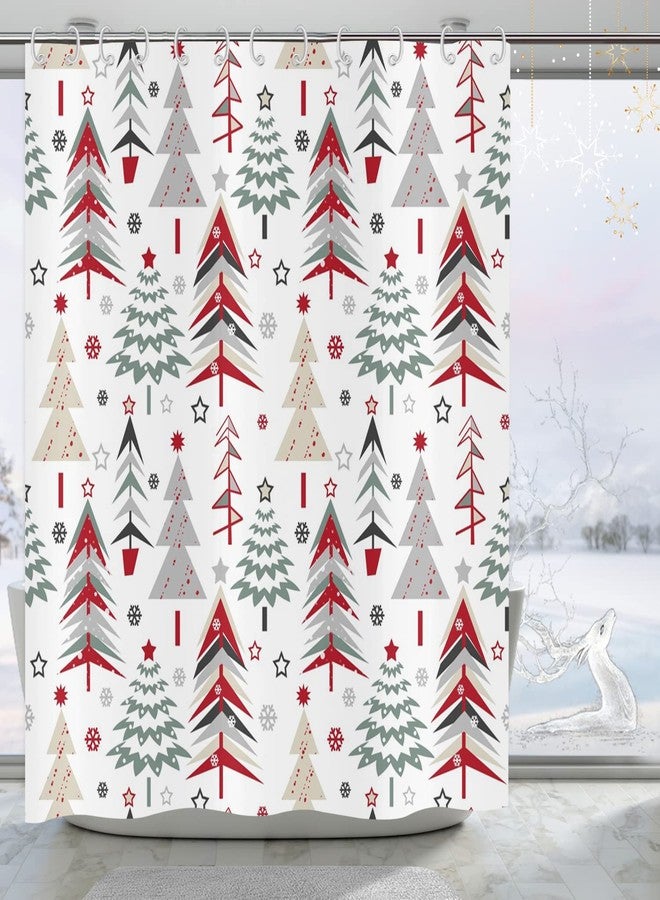 GCIREC Merry Christmas Shower Curtain, Christmas Tree Red Stars Snow Snowflake New Year Winter Bathroom Curtain Waterproof Fabric Washable 12 Hooks - Image 2