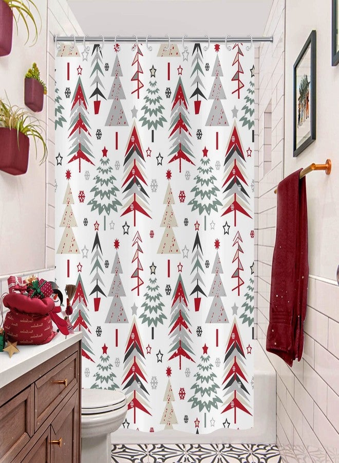 GCIREC Merry Christmas Shower Curtain, Christmas Tree Red Stars Snow Snowflake New Year Winter Bathroom Curtain Waterproof Fabric Washable 12 Hooks - Image 3