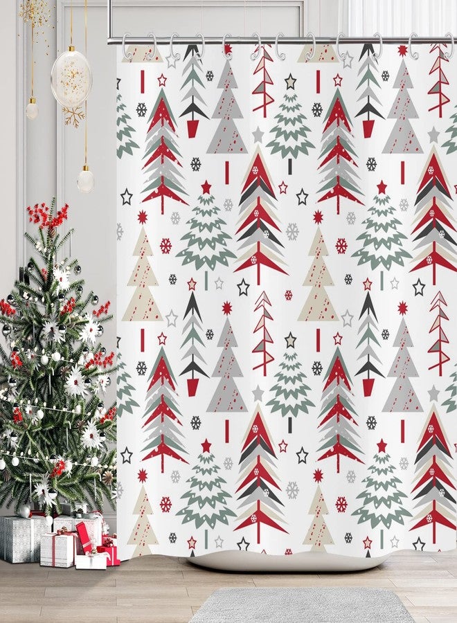 GCIREC Merry Christmas Shower Curtain, Christmas Tree Red Stars Snow Snowflake New Year Winter Bathroom Curtain Waterproof Fabric Washable 12 Hooks - Image 1