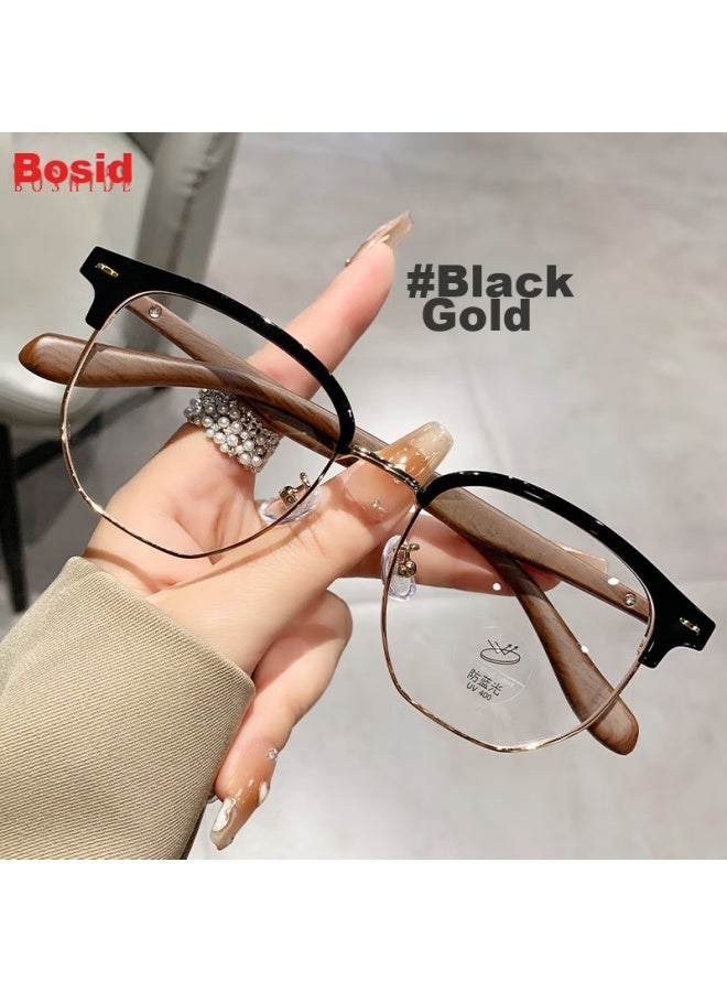 Boshide Blue Light Blocking Gl Radiation Protection Gl Plain Female Myopia Gl Men Black Gold 400 Degrees - Image 1