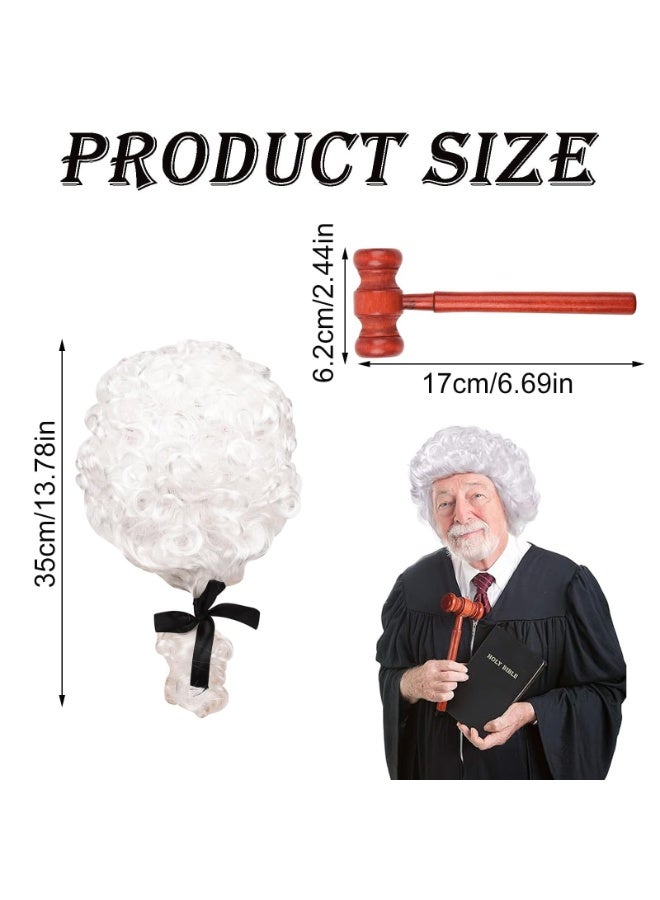 OSHIMA 2 Pcs Judge Wig And Gavel Judge Costume Accessories Court Lawyer Party Costume Accessories for Halloween Cosplay Role-playing Halloween Costume Theme Party, M - Image 2