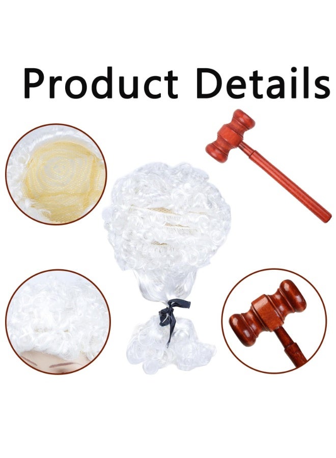 OSHIMA 2 Pcs Judge Wig And Gavel Judge Costume Accessories Court Lawyer Party Costume Accessories for Halloween Cosplay Role-playing Halloween Costume Theme Party, M - Image 3