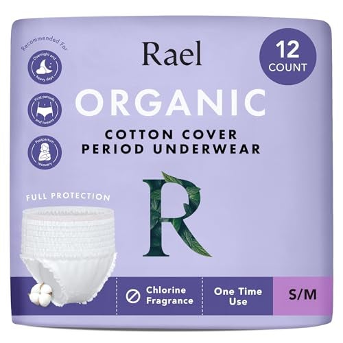 Rael Disposable Underwear for Women, Organic Cotton Cover - Incontinence Pads, Postpartum Essentials, Disposable Underwear, Unscented, Maximum Coverage (Size S-M, 12 Count) - Image 1