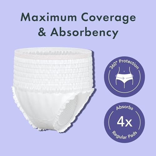 Rael Disposable Underwear for Women, Organic Cotton Cover - Incontinence Pads, Postpartum Essentials, Disposable Underwear, Unscented, Maximum Coverage (Size S-M, 12 Count) - Image 2