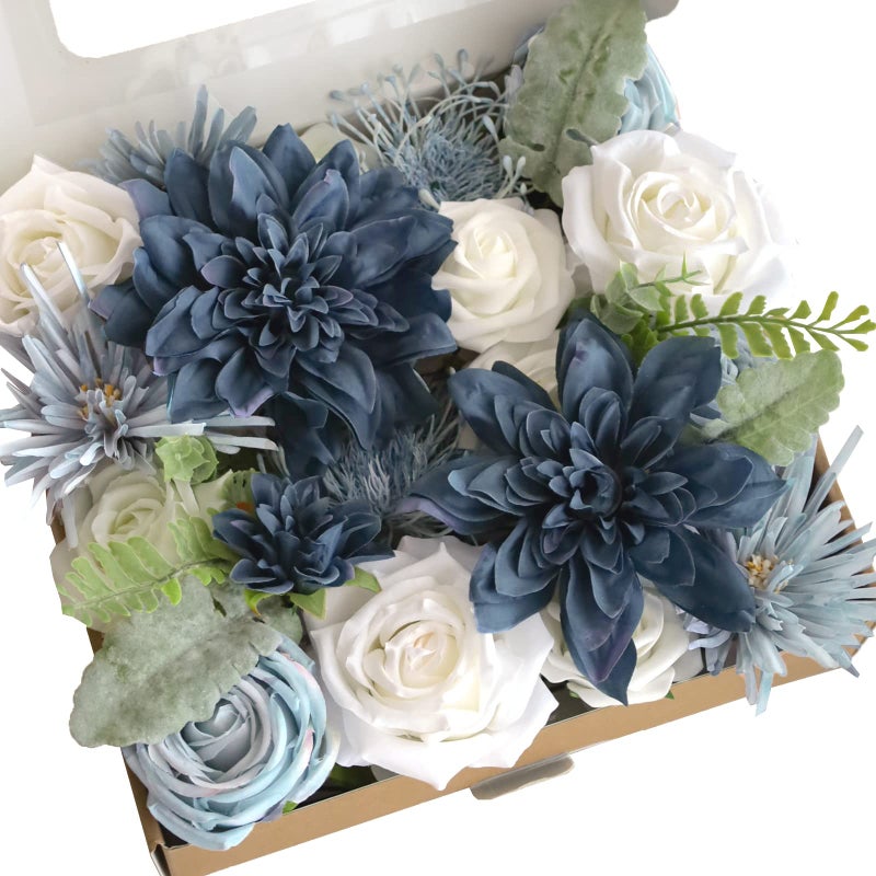 Lookein Artificial Flowers For Diy Wedding Decoration Bridal Bouquet Table Centerpieces Flower Garland Wreaths Aisle Arch Flower Decoration Home Decor  Retro Dusty Blue - Image 1