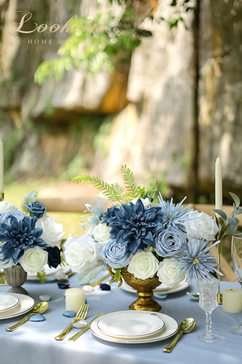 Lookein Artificial Flowers For Diy Wedding Decoration Bridal Bouquet Table Centerpieces Flower Garland Wreaths Aisle Arch Flower Decoration Home Decor  Retro Dusty Blue - Image 4