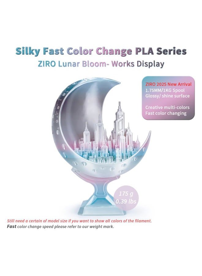 ZIRO Silk Multicolor PLA Filament 1.75mm, Silk Tri-Colors Rainbow 3D Printer Filament, Dimensional Accuracy +/-0.03mm, Fit Most FDM 3D Printer, 1KG Spool, Lunar Bloom - Image 2