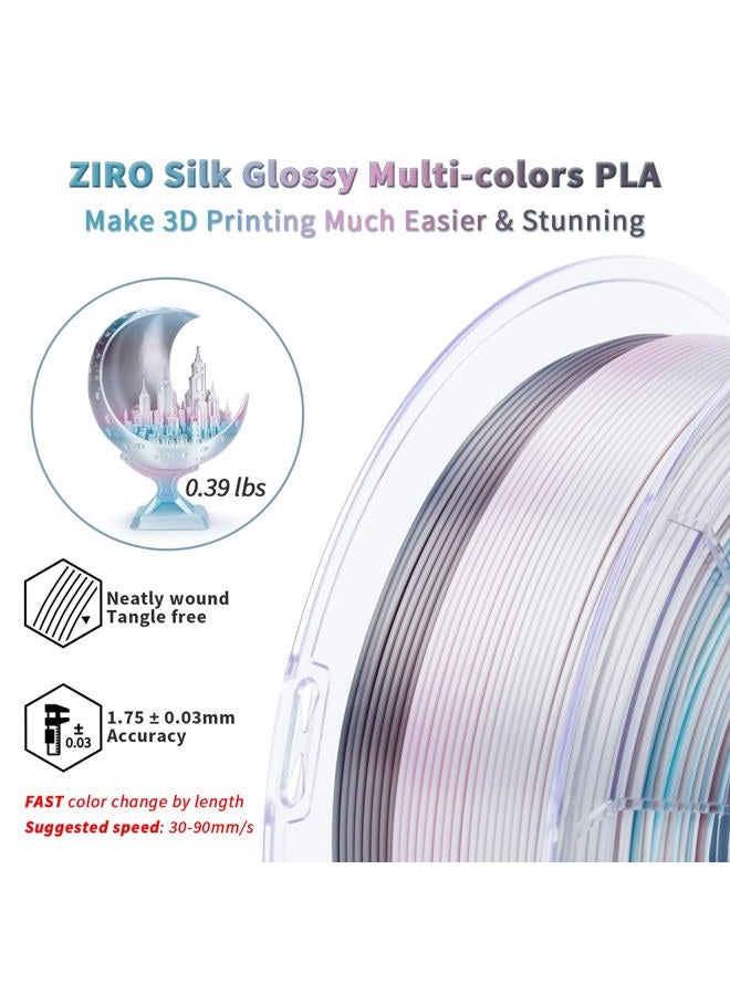 ZIRO Silk Multicolor PLA Filament 1.75mm, Silk Tri-Colors Rainbow 3D Printer Filament, Dimensional Accuracy +/-0.03mm, Fit Most FDM 3D Printer, 1KG Spool, Lunar Bloom - Image 4
