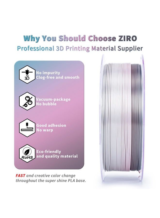 ZIRO Silk Multicolor PLA Filament 1.75mm, Silk Tri-Colors Rainbow 3D Printer Filament, Dimensional Accuracy +/-0.03mm, Fit Most FDM 3D Printer, 1KG Spool, Lunar Bloom - Image 3