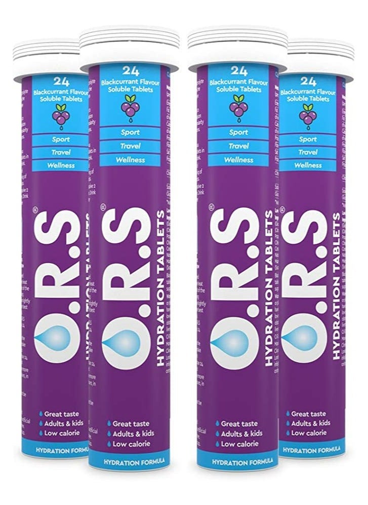 ORS Ors Hydration Tablets With Electrolytes, Vegan, Gluten And Lactose Free Formula - Black Currant Flavor - 24 Count Pack of 4  - Image 1