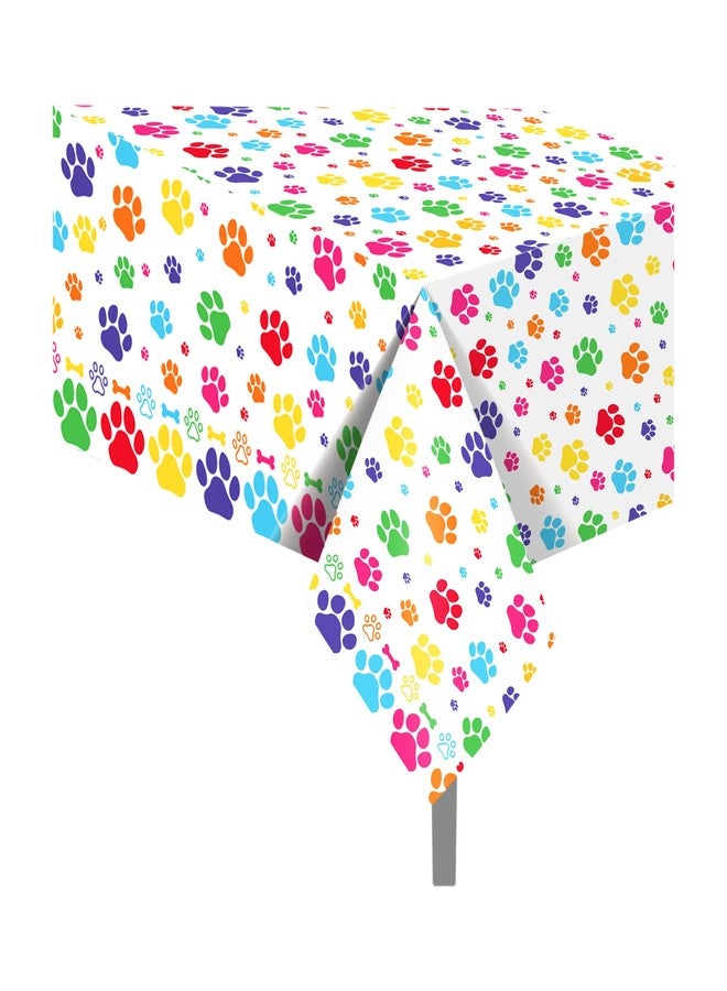 Lide Road 2 Pcs Paw Print Tablecloth Paw Print Plastic Table Covers Watercolor Paws Tablecloths Disposable Table Cover for Kitchen Home Decor, 54x87In - Image 1