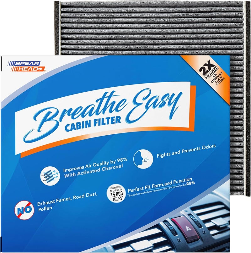 SPEARHEAD Odor Defense Breathe Easy AC & Heater Cabin Filter, Fits Like OEM, Up to 25% Longer Lasting w/Activated Carbon (BE-132) - Image 1