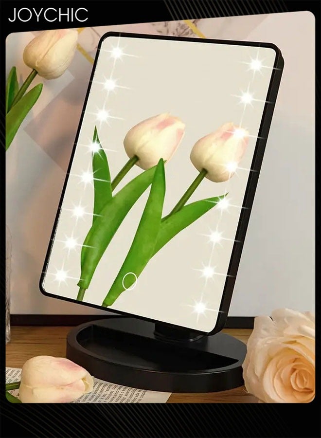 Joychic Women LED Makeup Mirror 360° Rotating: Compact Lighted Cosmetic Mirror, Battery Powered ABS Plastic Frame, Desktop Vanity Mirror  - Image 2