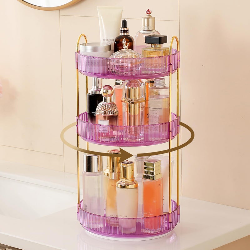 Aveniee Rotating Makeup Organizer for Vanity Perfume Skincare Organizerss Large Spinning Bathroom Counter Shelf Holder for Cosmetics Skin Care Lipsticks3 Tiers Purple - Image 2
