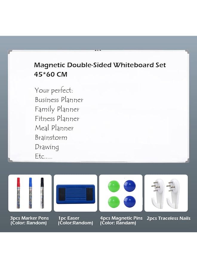erorex Magnetic Double Sided White Board Chalkboard Blackboard Dry Wipe Message Bulletin Board With 1 Eraser 3 Markers 4 Magnetics And 1 Accessory Tray For Home Office School 60 * 45Cm Al Frame  - Image 3
