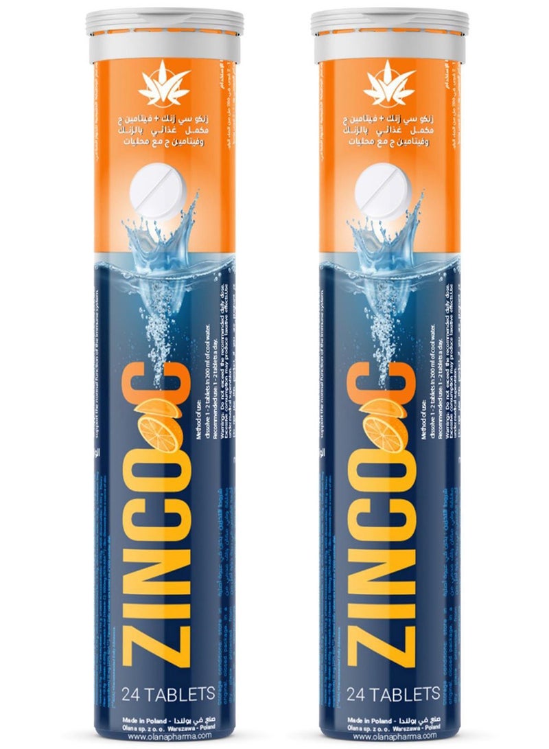 ZINCO  Pack Of 2 Zinco Effervescent Tablets Zinc + Vitamin C 1000 mg 24 Tablets  - Image 1