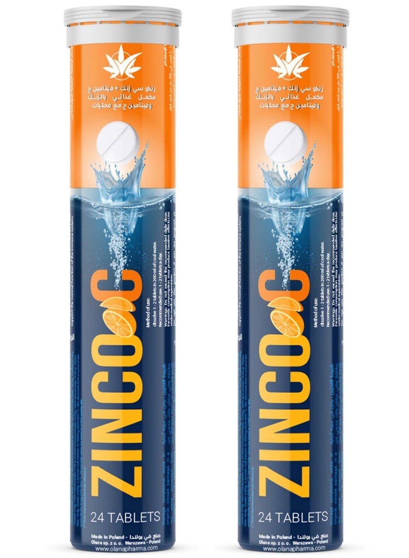 ZINCO  Pack Of 2 Zinco Effervescent Tablets Zinc + Vitamin C 1000 mg 24 Tablets - Image 2