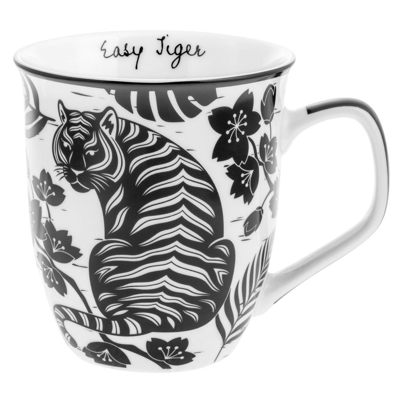 Karma Gifts 14 oz Black and White Boho Mug Tiger - Cute Coffee and Tea Mug - Ceramic Coffee Mugs for Women and Men - Image 1