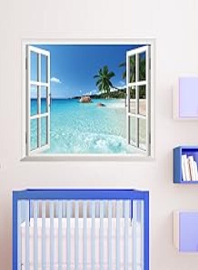 OR 3D False Window Hawaii Style Living Room Bedroom TV Background Wall Stickers 