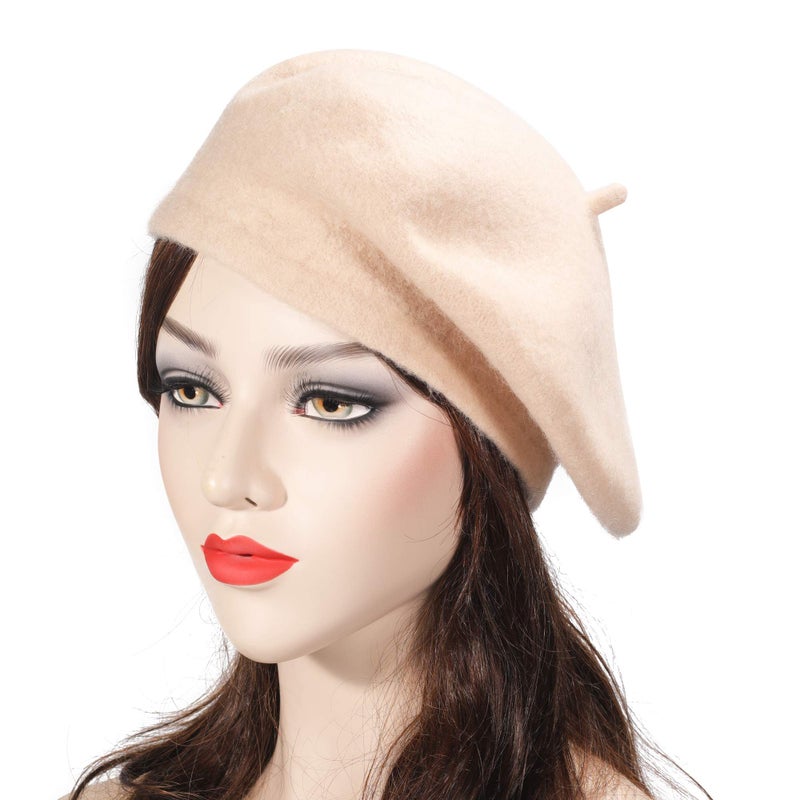ZLYC Wool Beret Hat Classic Solid Color French Beret for Women (Beige) - Image 2