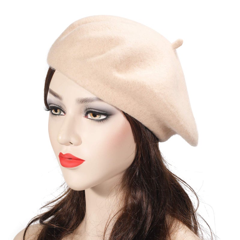 ZLYC Wool Beret Hat Classic Solid Color French Beret for Women (Beige) - Image 3