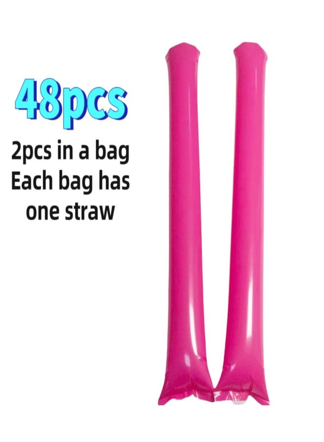 ROSEBB 48pcs Round Head Boom Sticks Thunder Sticks Cheering Sticks Team Spirit Plastic Cheerleading Spirit Stick Clapper Inflatable Noise Maker Sports Supply (Pink) - Image 2