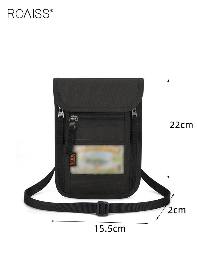 roaiss Unisex Passport Holder with Zipper , Travel-Ready Anti-Theft & Scratch-Resistant Passport Case, Multifunctional RFID Neck Pouch in Oxford Cloth, Minimalist Crossbody Bag, Portable Storage, Black - Image 4