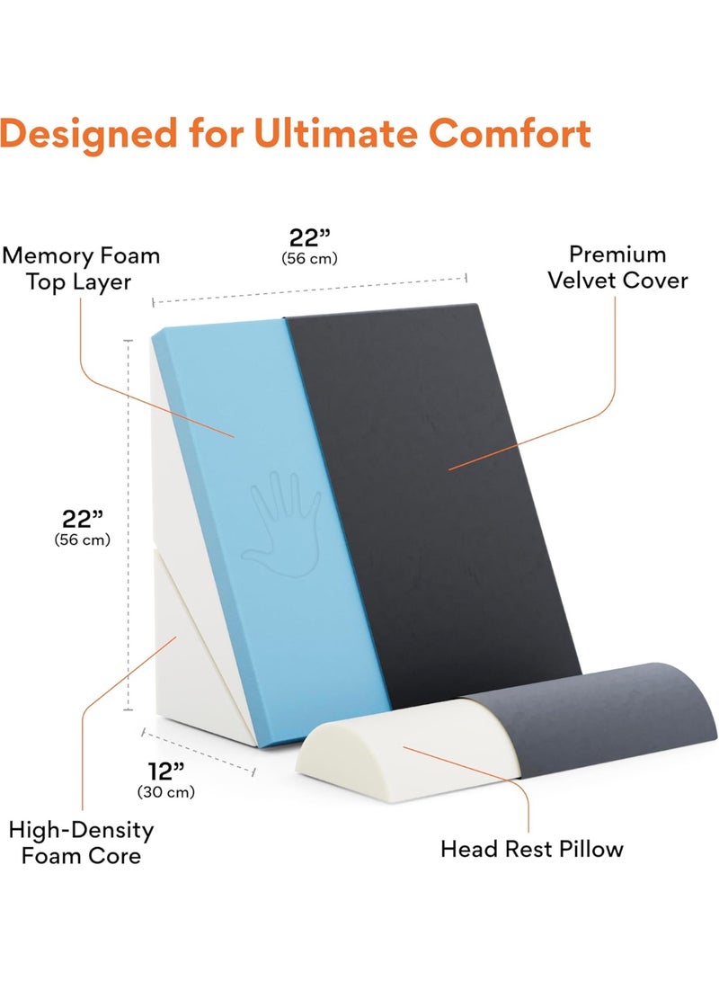 فوفيرا وسادة إسفينية قابلة للتعديل من إسفنج الذاكرة مع مسند للرأس لدعم الظهر في السرير، وارتجاع المريء، والشخير، ومرض الارتجاع المعدي المريئي، ورفع الساق، والحمل (رمادي غامق، 22 × 22 × 12 بوصة) - Image 2