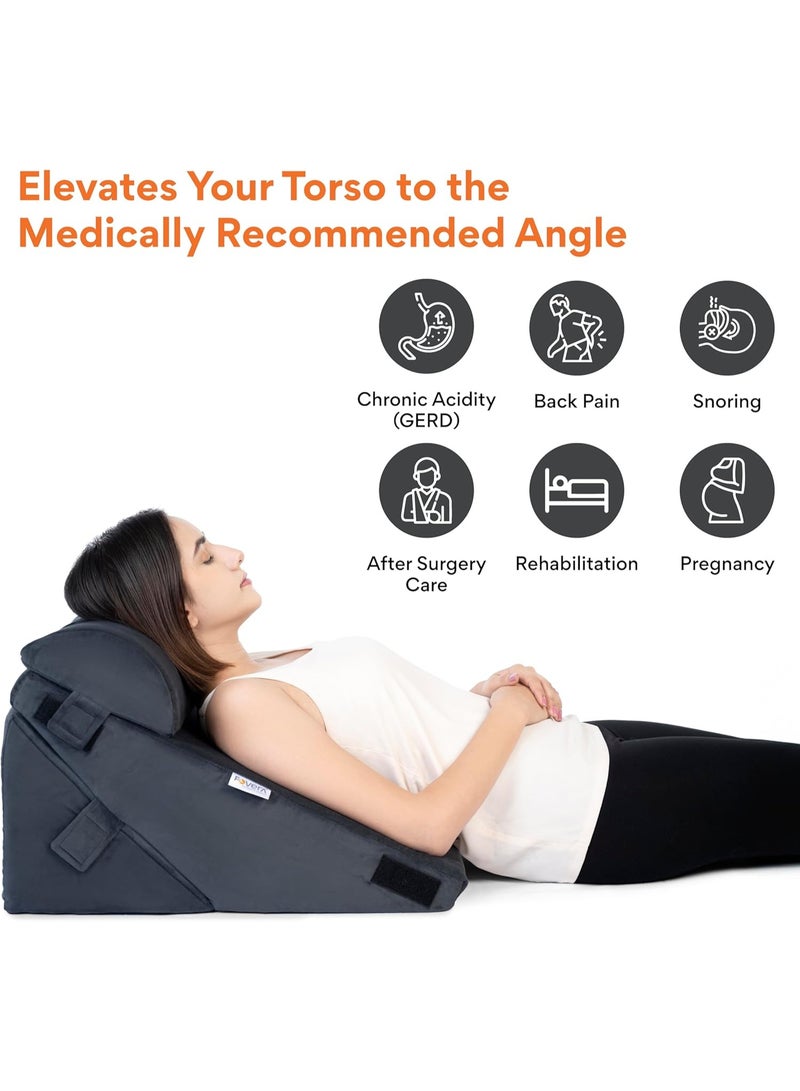 فوفيرا وسادة إسفينية قابلة للتعديل من إسفنج الذاكرة مع مسند للرأس لدعم الظهر في السرير، وارتجاع المريء، والشخير، ومرض الارتجاع المعدي المريئي، ورفع الساق، والحمل (رمادي غامق، 22 × 22 × 12 بوصة) - Image 4