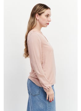 Zero Women U Neck Long Sleeve Plain Top, Old Rose  - Image 2