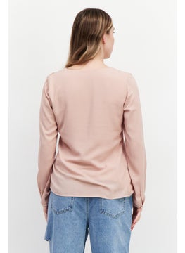 Zero Women U Neck Long Sleeve Plain Top, Old Rose  - Image 3