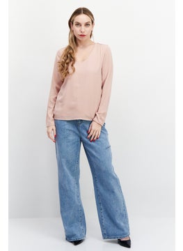 Zero Women U Neck Long Sleeve Plain Top, Old Rose  - Image 4