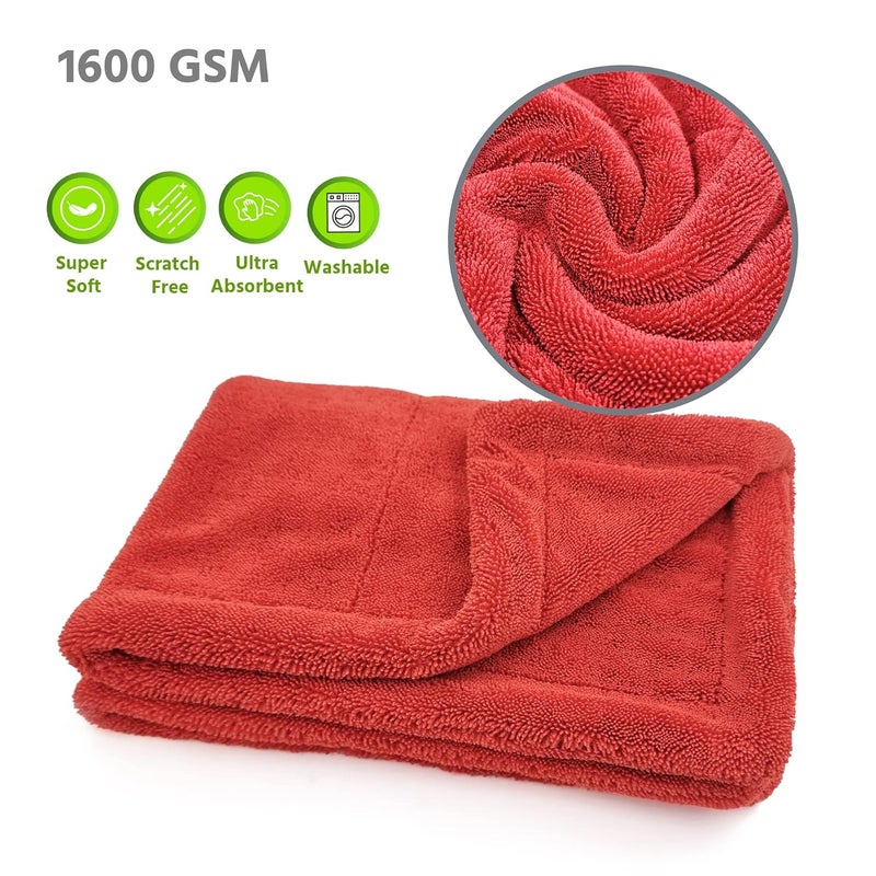 SOFTSPUN Microfiber Cloth for Car - 1600 GSM, 40x60 cms, 1 Pcs, Red Twisted Loop Super Absorbent Towel - Edgeless Design with Plush Pile and Lint Free Cloth for Drying and Detailing.… - Image 2