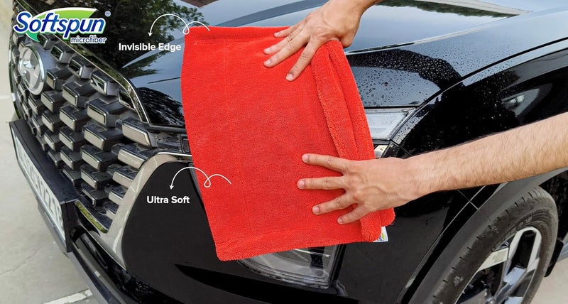 SOFTSPUN Microfiber Cloth for Car - 1600 GSM, 40x60 cms, 1 Pcs, Red Twisted Loop Super Absorbent Towel - Edgeless Design with Plush Pile and Lint Free Cloth for Drying and Detailing.… - Image 3