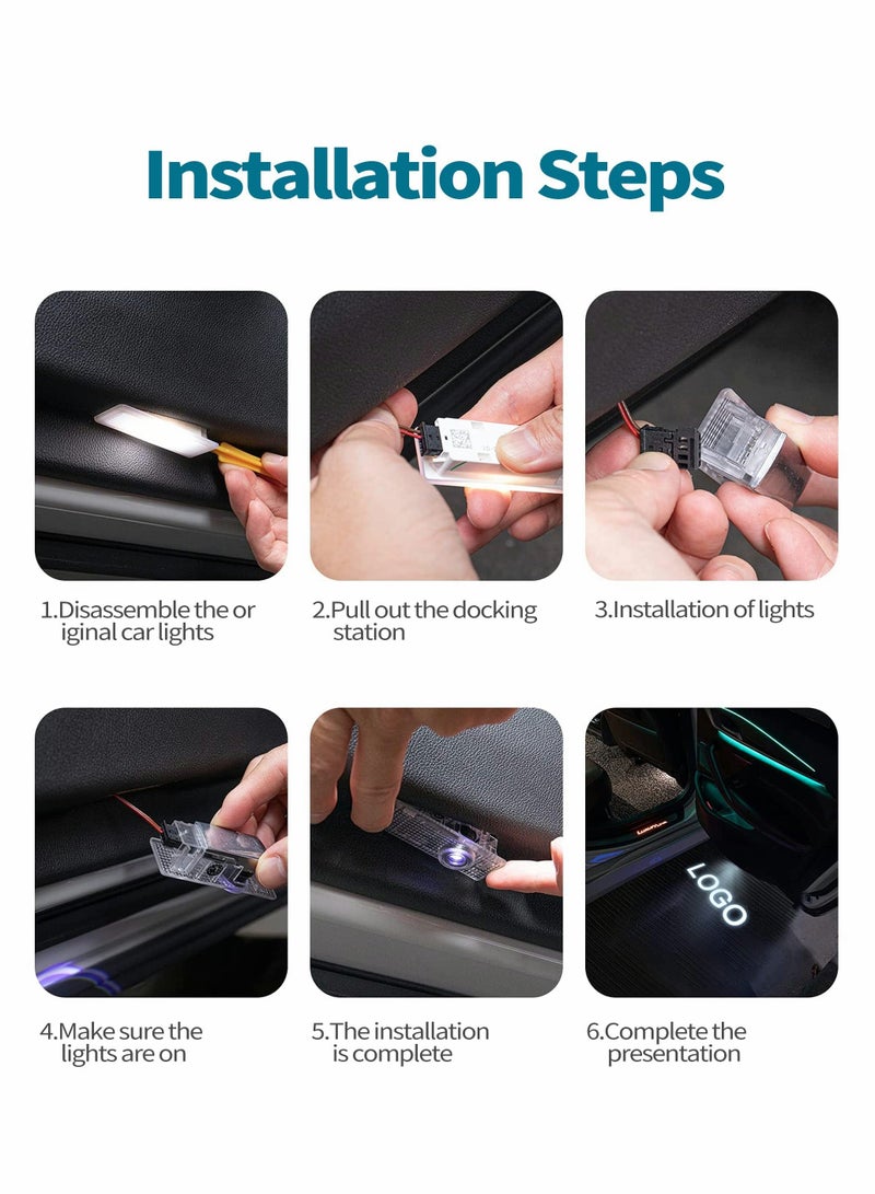 أضواء شعار باب السيارة LED لطرازات أودي، أضواء بركة مع تأثير ظل شبح، مجموعة من 2 - Image 3