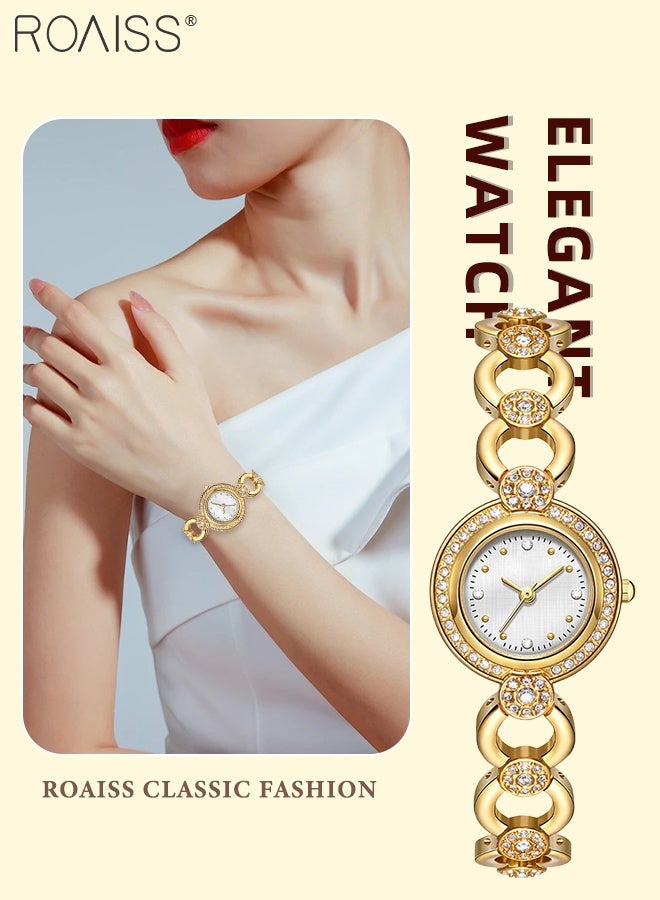 roaiss Women's Steel Bracelet Quartz Watch, Analog Display Round Dial with Zircon Decoration, Exquisite and Fashionable Waterproof Wristwatch as Gift for Ladies - Image 1