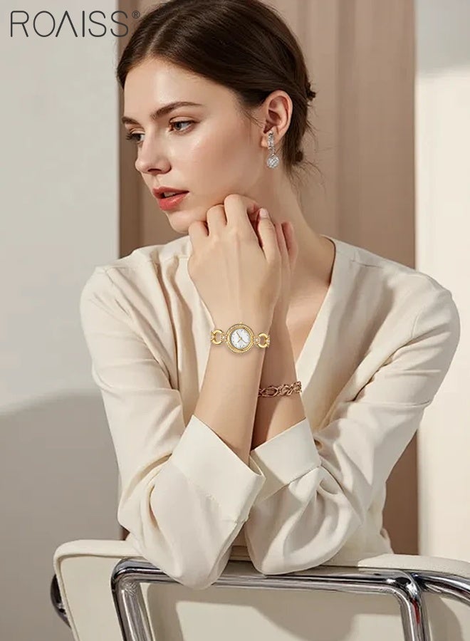 roaiss Women's Steel Bracelet Quartz Watch, Analog Display Round Dial with Zircon Decoration, Exquisite and Fashionable Waterproof Wristwatch as Gift for Ladies - Image 2
