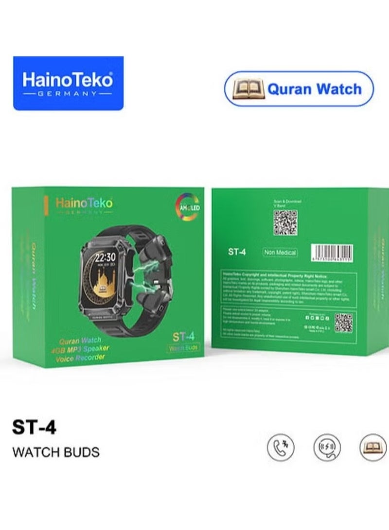 Haino Teko ST4 Smart Watch Buds with Quran Full 114 Chapters & 4GB MP3 Speaker – Bluetooth Smartwatch for Men & Boys | Multi-Functional, Waterproof, Music, Calls, and Fitness Tracking - Image 4