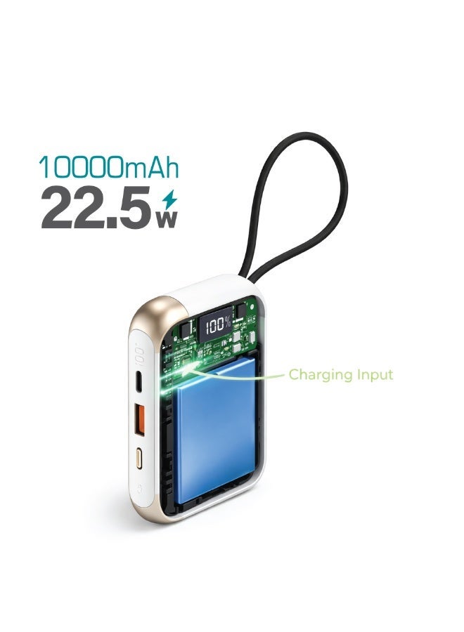 AVOO Portable Power Bank 10000mAh Fast Charging 22.5W PD with Dual Built-in Cables (Type-C + iPhone) and USB Ports – Small & Lightweight Portable Battery for iPhone, Samsung & Android – White - Image 4