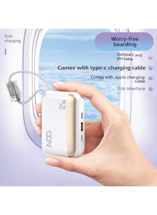 AVOO Portable Power Bank 10000mAh Fast Charging 22.5W PD with Dual Built-in Cables (Type-C + iPhone) and USB Ports – Small & Lightweight Portable Battery for iPhone, Samsung & Android – White - Image 1